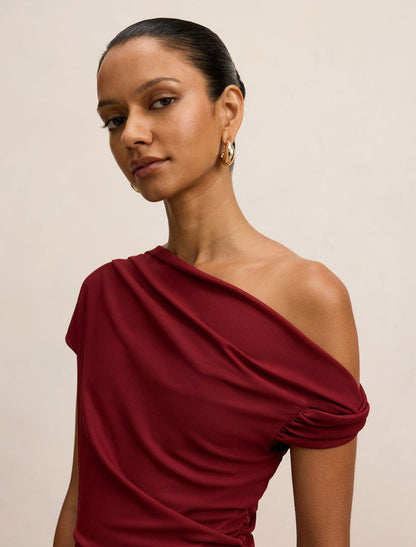 Paris Petite Draped Mesh Midi Dress Forever New