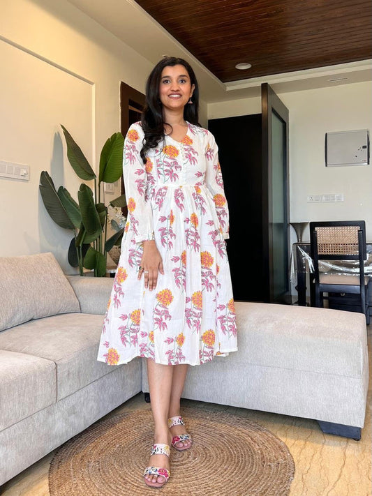 Parisha Boota Cotton Dress- Mix Florals