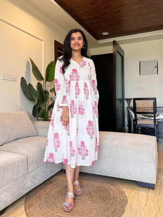 Parisha Boota Cotton Dress- Pink Florals