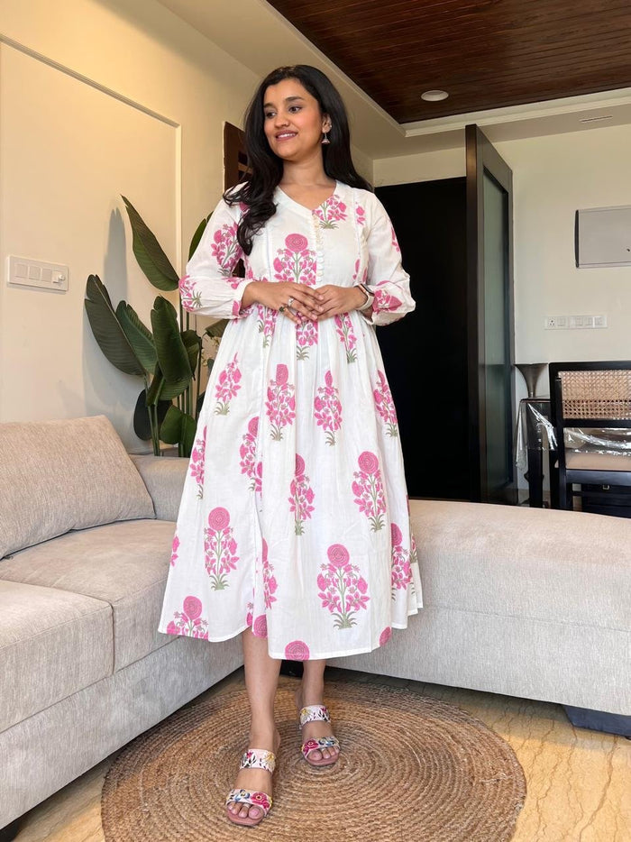 Parisha Boota Cotton Dress- Pink Florals