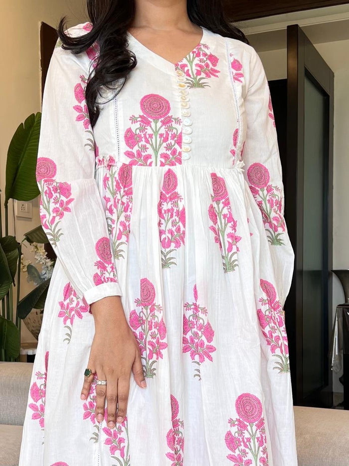 Parisha Boota Cotton Dress- Pink Florals