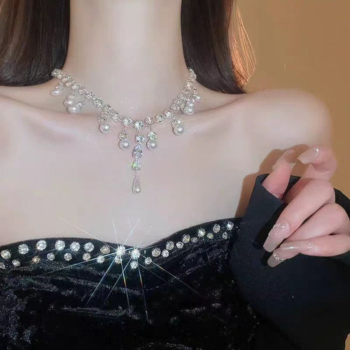 Pearl Tassel Diamond Necklace - Fashionnsio