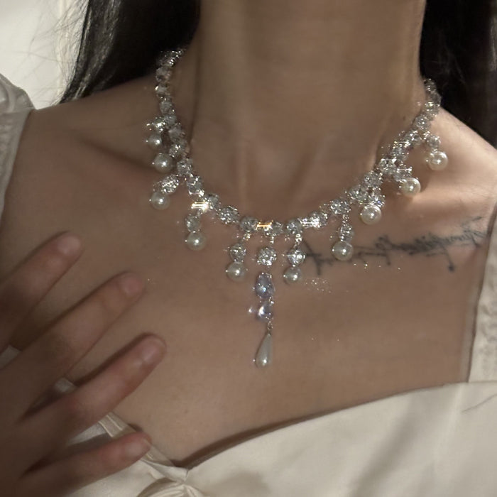 Pearl Tassel Diamond Necklace - Fashionnsio