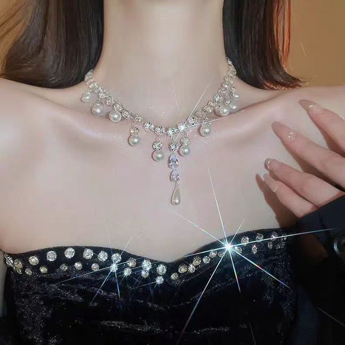 Pearl Tassel Diamond Necklace - Fashionnsio