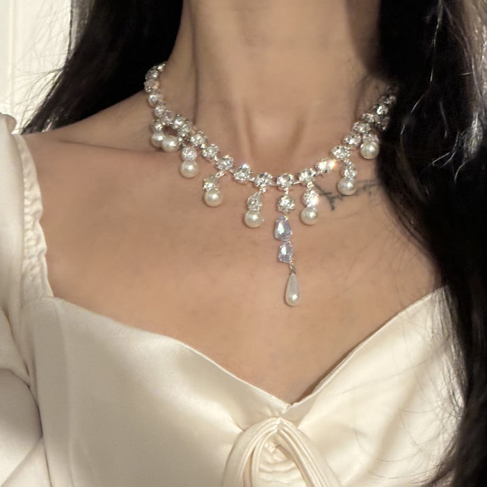 Pearl Tassel Diamond Necklace - Fashionnsio