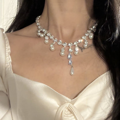 Pearl Tassel Diamond Necklace - Fashionnsio