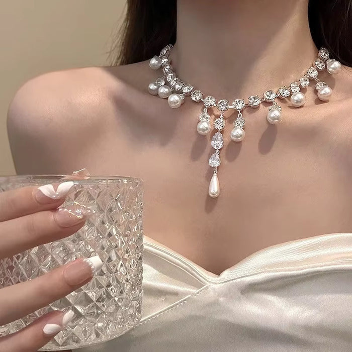 Pearl Tassel Diamond Necklace - Fashionnsio