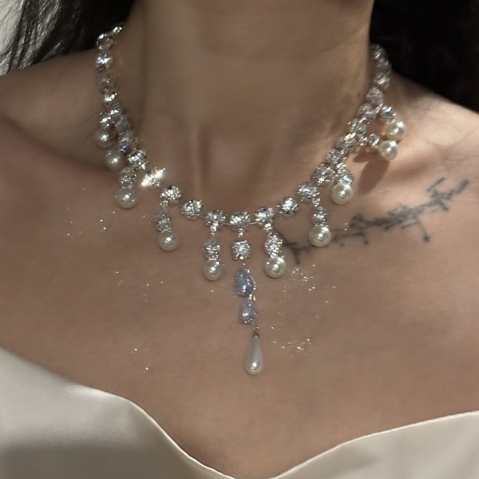 Pearl Tassel Diamond Necklace - Fashionnsio