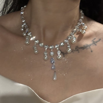 Pearl Tassel Diamond Necklace - Fashionnsio
