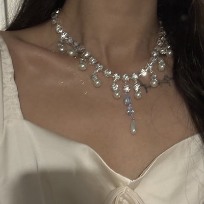 Pearl Tassel Diamond Necklace - Fashionnsio