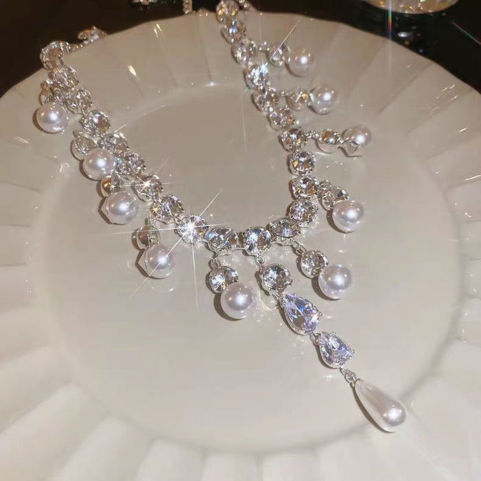 Pearl Tassel Diamond Necklace - Fashionnsio