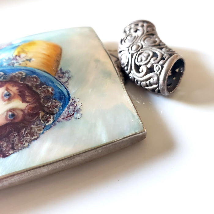 Pendant Lady in Hat Hand Painted Victorian Style Jewelry BuyRussianGifts Store