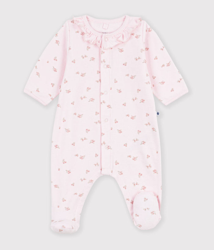 Petit Bateau Snap Footie with Collar in Pink Floral