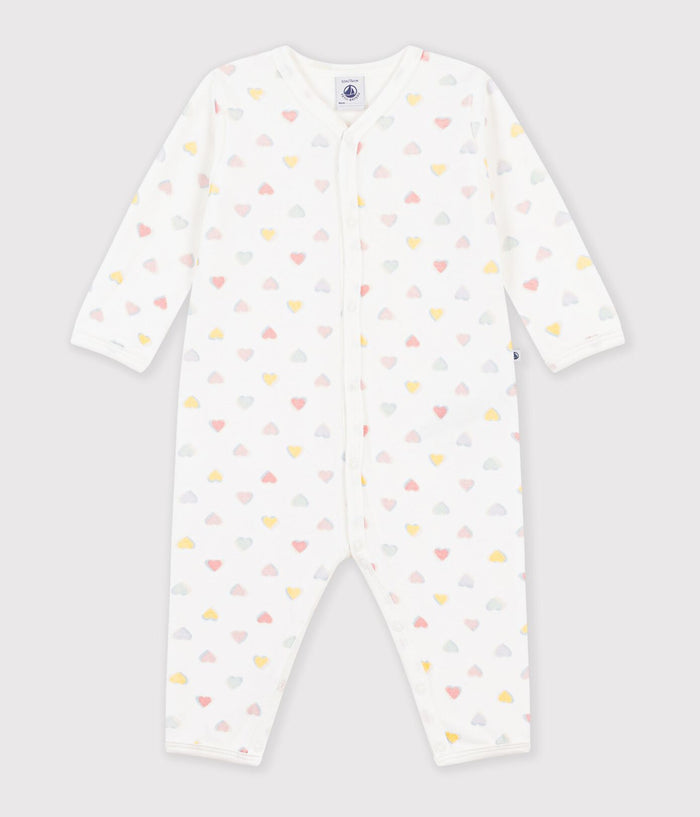 Petit Bateau Velour Romper in Multi Hearts