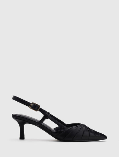Petra Pleat Detail Heel Court Shoe Black Forever New