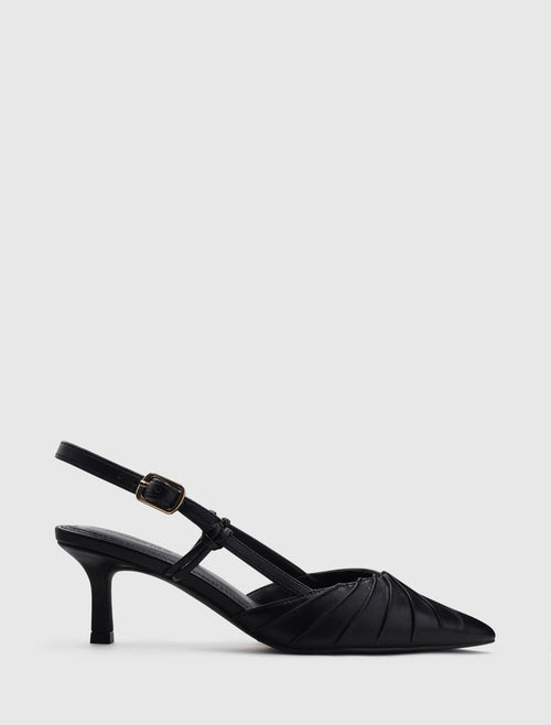 Petra Pleat Detail Heel Court Shoe Black Forever New