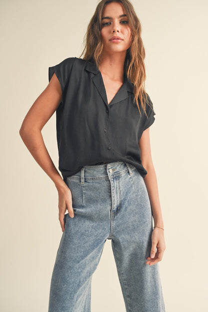 Phoebe Button Down Cap Sleeve Shirts