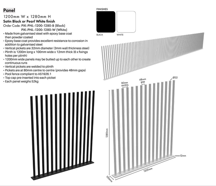 PIK Panel V2 - 1200Wx1280H - White Blade Picket Pool Fencing - Image 5