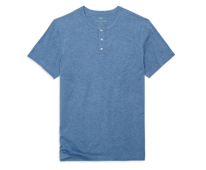 Gulfstream Heather | Front view of Pima Short Sleeve Henley in Gulfstream Heather