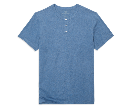 Gulfstream Heather | Front view of Pima Short Sleeve Henley in Gulfstream Heather