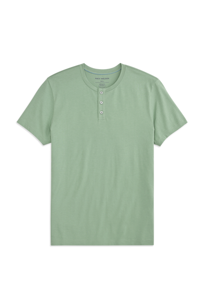 Basil | Front view of Pima Short Sleeve Henley in Basil