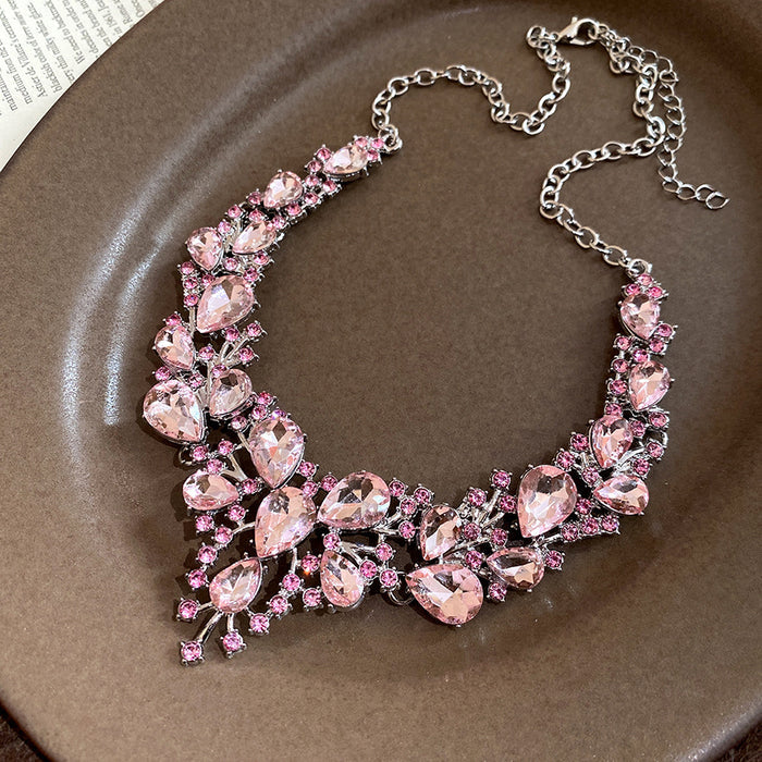 Pink Blossom Rhinestone Necklace - Fashionnsio