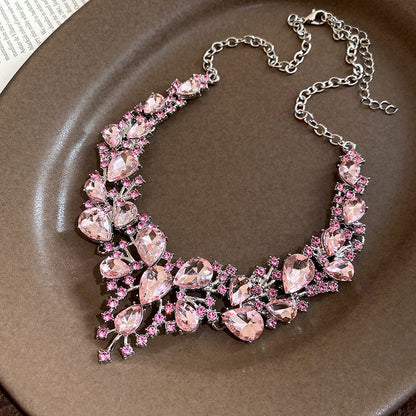 Pink Blossom Rhinestone Necklace - Fashionnsio