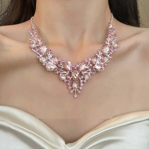 Pink Blossom Rhinestone Necklace - Fashionnsio