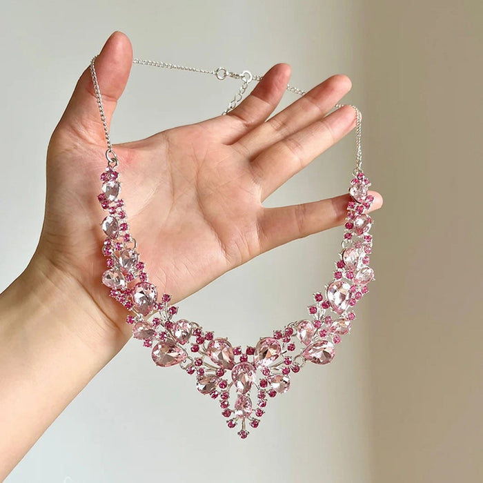 Pink Blossom Rhinestone Necklace - Fashionnsio