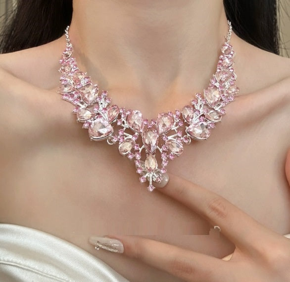Pink Blossom Rhinestone Necklace - Fashionnsio