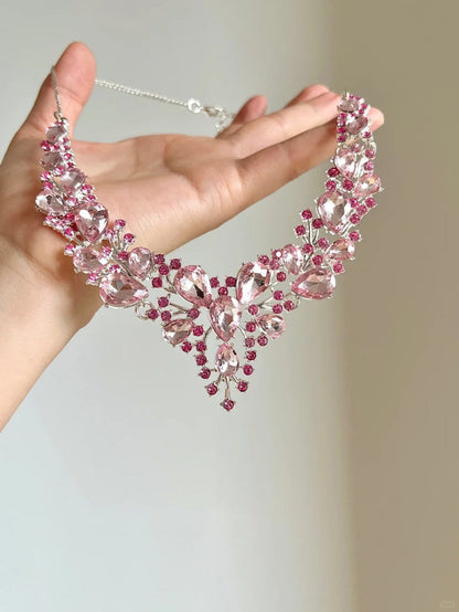 Pink Blossom Rhinestone Necklace - Fashionnsio