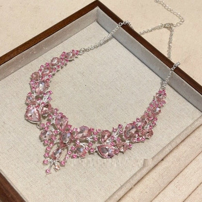 Pink Blossom Rhinestone Necklace - Fashionnsio