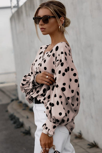 Pink Button Frill Cuffs Oversize Puff Sleeve Blouse - Tops/Blouses & Shirts