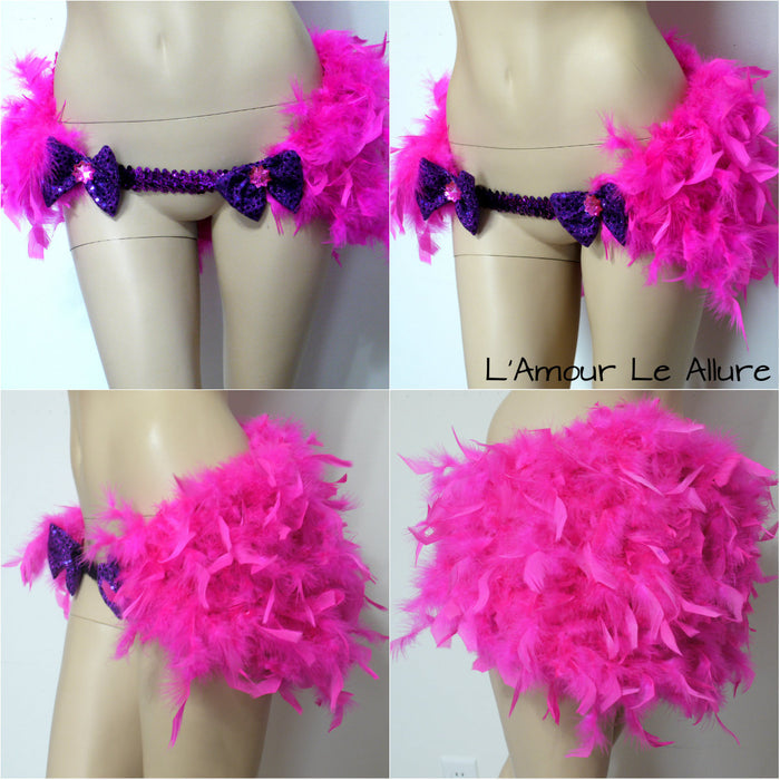 Pink Cheshire Cat Inspired Feather Bustle Skirt Rave Cosplay Costume Garter