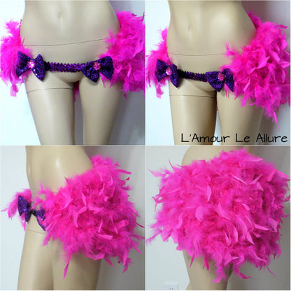 Pink Cheshire Cat Inspired Feather Bustle Skirt Rave Cosplay Costume Garter