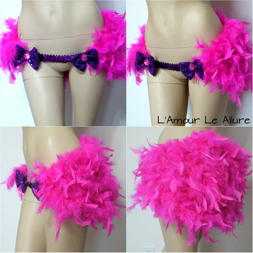 Pink Cheshire Cat Inspired Feather Bustle Skirt Rave Cosplay Costume Garter