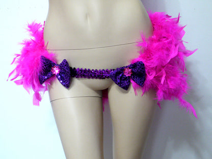 Pink Cheshire Cat Inspired Feather Bustle Skirt Rave Cosplay Costume Garter