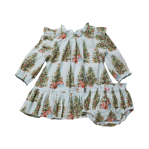 Pink Chicken Baby Girls Harper Dress Set in Mint Trees and Presents