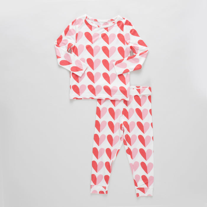 Pink Chicken Bamboo Pajama Set in Pink Half Hearts