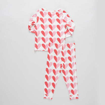 Pink Chicken Bamboo Pajama Set in Pink Half Hearts