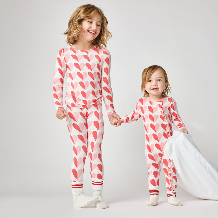 Pink Chicken Bamboo Pajama Set in Pink Half Hearts