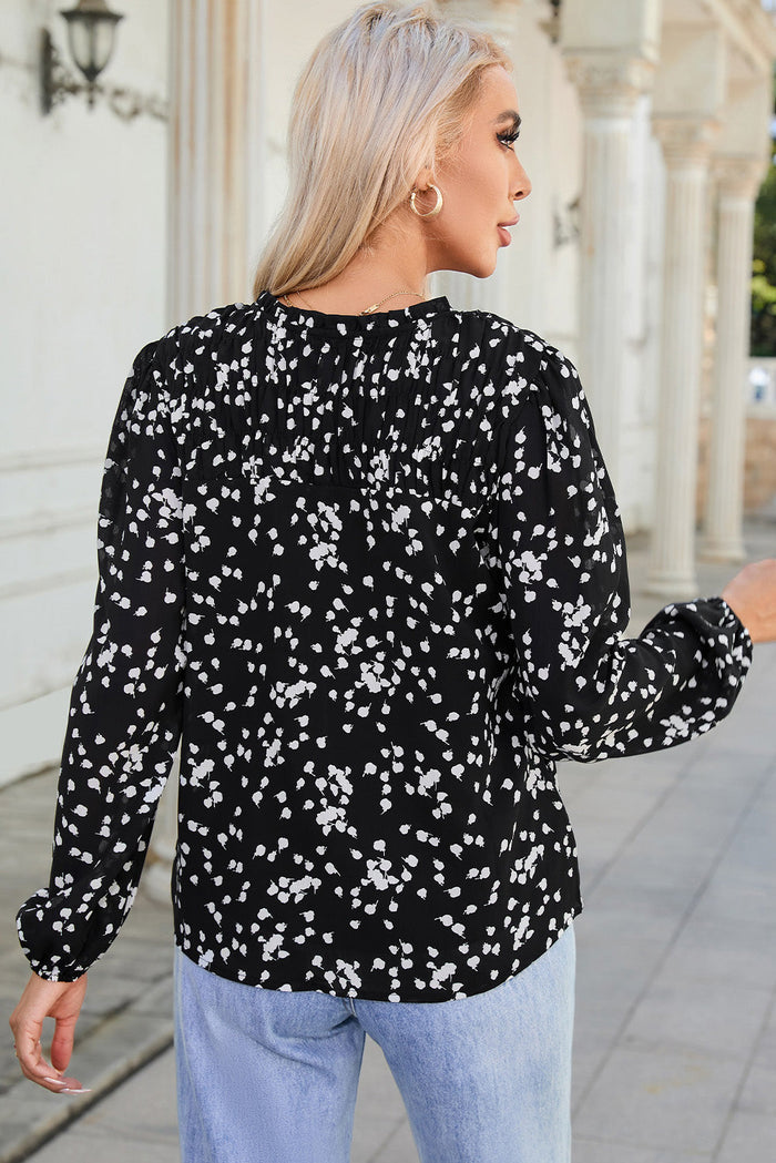 Pink Split Neck Fall Printed Crinkled Blouse - Tops/Blouses & Shirts