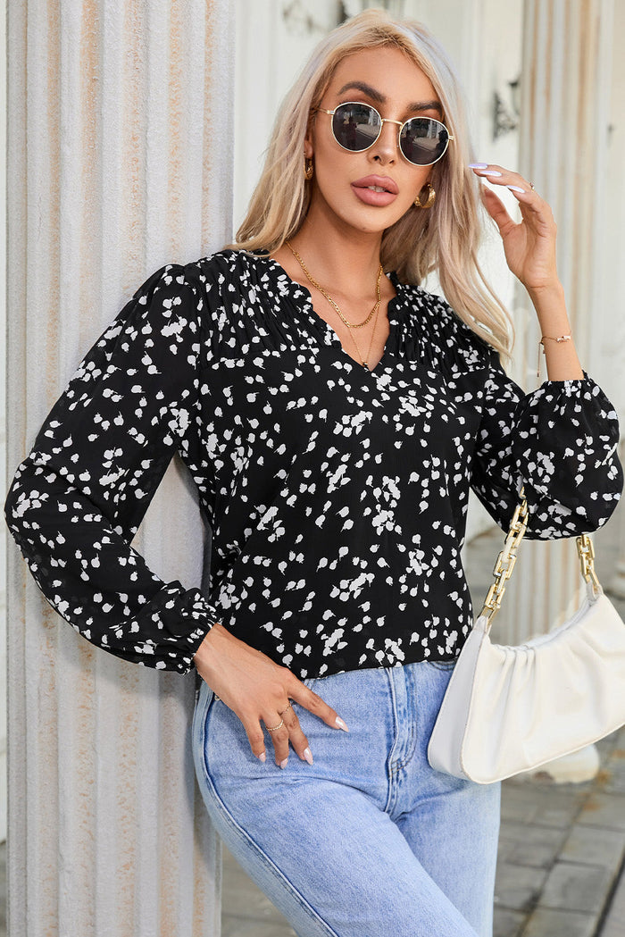 Pink Split Neck Fall Printed Crinkled Blouse - Tops/Blouses & Shirts