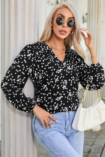 Pink Split Neck Fall Printed Crinkled Blouse - Tops/Blouses & Shirts