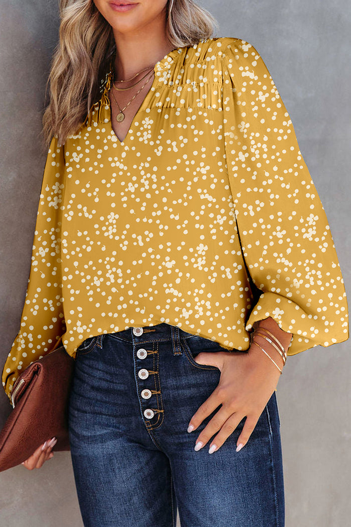 Pink Split Neck Fall Printed Crinkled Blouse - Tops/Blouses & Shirts