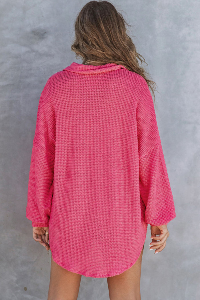 Pink Waffle Knit Button Up Casual Shirt - Tops/Blouses & Shirts