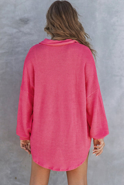 Pink Waffle Knit Button Up Casual Shirt - Tops/Blouses & Shirts