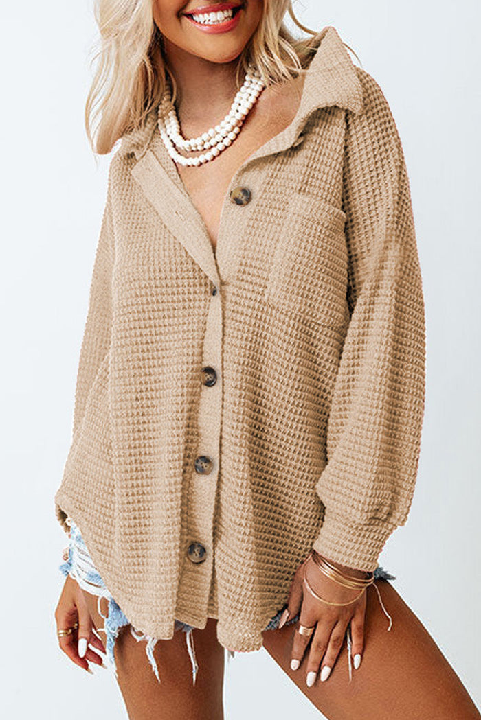 Pink Waffle Knit Button Up Casual Shirt - Tops/Blouses & Shirts