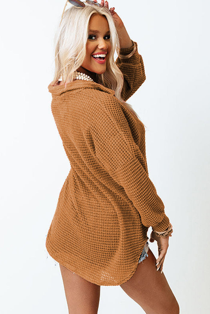 Pink Waffle Knit Button Up Casual Shirt - Tops/Blouses & Shirts