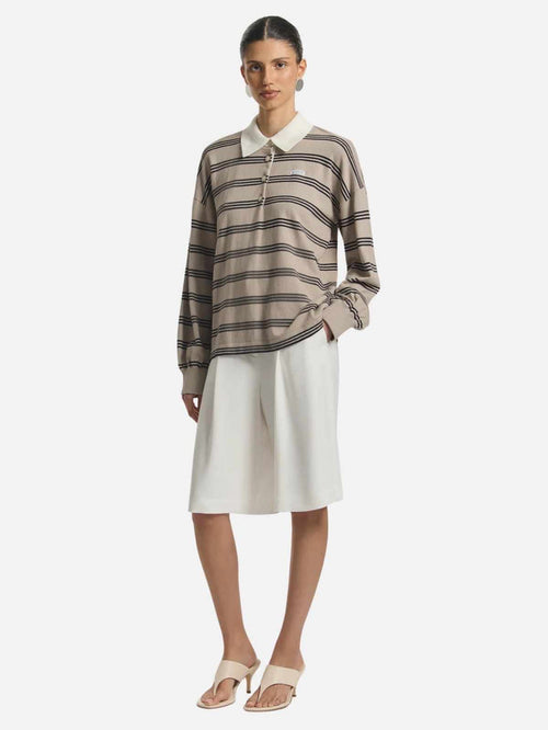 Pinnacle Polo Knit - Ecru Stripe